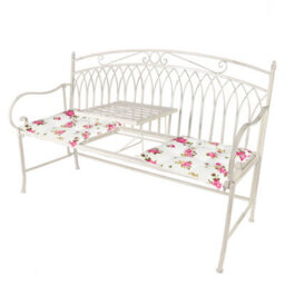 Dibor Vintage Large Cream Arched Outdoor Garden Furniture Companion Seat Bench With Free Set Of 2 Pink Seat Pad Cushions - thumbnail 1