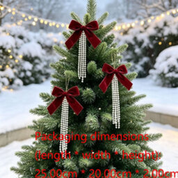 Amorly 3 Pack Claret Velvet Bow With Pearls, 15Cm Large Flocked Bow Ornament With Beaded Tassel For Christmas Tree Wreath Garland Decor - thumbnail 5