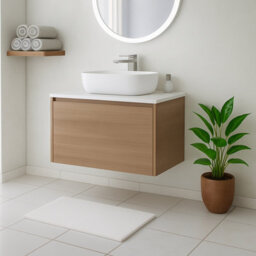 Plum&clay Matterhorn Oak Wall Hung Bathroom Vanity Unit With White Countertop (W)750mm (H)450mm