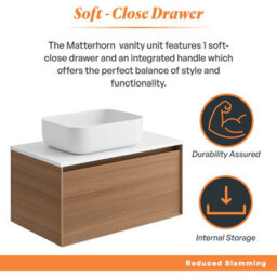 Plum&clay Matterhorn Oak Wall Hung Bathroom Vanity Unit With White Countertop (W)750mm (H)450mm - thumbnail 3
