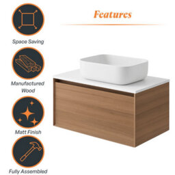 Plum&clay Matterhorn Oak Wall Hung Bathroom Vanity Unit With White Countertop (W)750mm (H)450mm - thumbnail 5