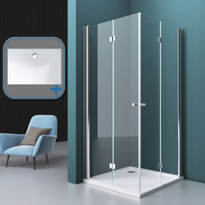 Durovin Bathrooms 800X700mm Double Bifold Doors Shower Enclosure With Anti Slip Tray Transparent L Shape 6mm Safety Glass - image 1