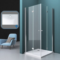 Durovin Bathrooms 800X700mm Double Bifold Doors Shower Enclosure With Anti Slip Tray Transparent L Shape 6mm Safety Glass