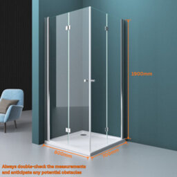 Durovin Bathrooms 800X700mm Double Bifold Doors Shower Enclosure With Anti Slip Tray Transparent L Shape 6mm Safety Glass - thumbnail 2