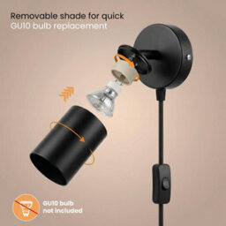 Modern Plug In Wall Light Gu10 350 Rotatable Sconce With Switch 90 Up Down For Bedroom Living Room Black - thumbnail 2