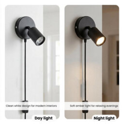 Modern Plug In Wall Light Gu10 350 Rotatable Sconce With Switch 90 Up Down For Bedroom Living Room Black - thumbnail 5