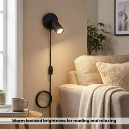 Modern Plug In Wall Light Gu10 350 Rotatable Sconce With Switch 90 Up Down For Bedroom Living Room Black - thumbnail 4