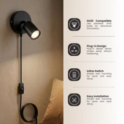 Modern Plug In Wall Light Gu10 350 Rotatable Sconce With Switch 90 Up Down For Bedroom Living Room Black - thumbnail 9