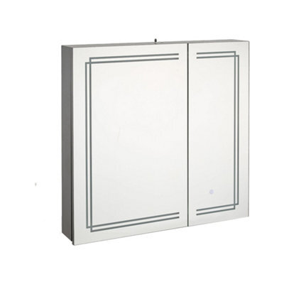 Living And Home 2-Door Wall-Mounted Bathroom Mirror Cabinet With Led Lights And Shelves, Touch Switch - image 1