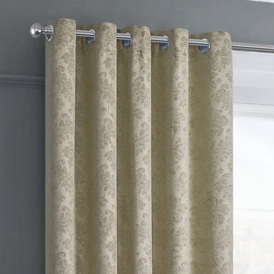 Velosso Damask Thermal Dimout Ready Made Eyelet Curtains - Natural