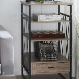 Wyld And Coco Nova Taupe Console Table Tv Stand - 3 Shelves, 1 Drawer, Taupe Oak Effect, Industrial Style - thumbnail 2