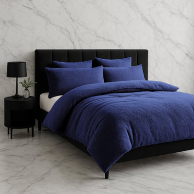Teddy Bear Fleece Soft Cosy Duvet Cover + Pillow Case Set Navy