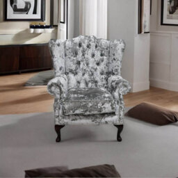 Chesterfield High Back Wing Chair Lustro Argent Velvet Fabric Bespoke In Mallory Style - thumbnail 2
