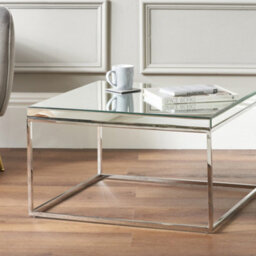 Pacific Lifestyle Mirrored Glass Square Coffee Table With Bevelled Edge And Silver Metal Frame 70Cm, Elysee - thumbnail 1