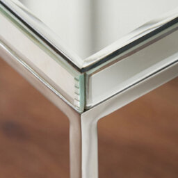 Pacific Lifestyle Mirrored Glass Square Coffee Table With Bevelled Edge And Silver Metal Frame 70Cm, Elysee - thumbnail 3