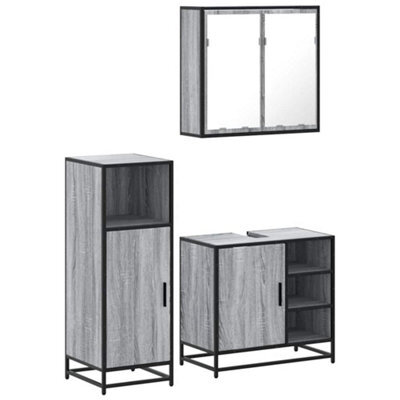 Berkfield Industrial 3 Piece Bathroom Furniture Set Grey Sonoma Engineered Wood