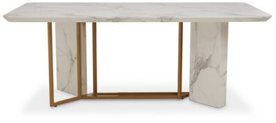 Orsina White Marble Rectangle Dining Table, Gold Polished Supporting Frame Base With Marble, Dining Room Table - image 1