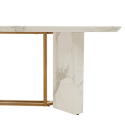Orsina White Marble Rectangle Dining Table, Gold Polished Supporting Frame Base With Marble, Dining Room Table - thumbnail 4