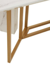 Orsina White Marble Rectangle Dining Table, Gold Polished Supporting Frame Base With Marble, Dining Room Table - thumbnail 5