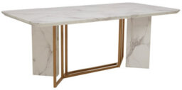 Orsina White Marble Rectangle Dining Table, Gold Polished Supporting Frame Base With Marble, Dining Room Table - thumbnail 2