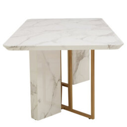 Orsina White Marble Rectangle Dining Table, Gold Polished Supporting Frame Base With Marble, Dining Room Table - thumbnail 3