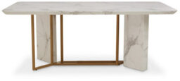 Orsina White Marble Rectangle Dining Table, Gold Polished Supporting Frame Base With Marble, Dining Room Table
