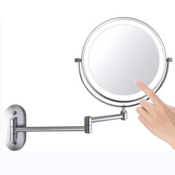 "8"" Wall-Mounted Led Makeup Mirror - 1X/5X Magnifying, Adjustable Light, Swivel & Extendable - Battery Powered (Silver)""" - thumbnail 1