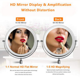"8"" Wall-Mounted Led Makeup Mirror - 1X/5X Magnifying, Adjustable Light, Swivel & Extendable - Battery Powered (Silver)""" - thumbnail 2