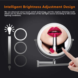 "8"" Wall-Mounted Led Makeup Mirror - 1X/5X Magnifying, Adjustable Light, Swivel & Extendable - Battery Powered (Silver)""" - thumbnail 3