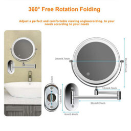 "8"" Wall-Mounted Led Makeup Mirror - 1X/5X Magnifying, Adjustable Light, Swivel & Extendable - Battery Powered (Silver)""" - thumbnail 6