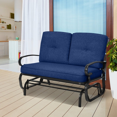 Gainoom 2 Seats Outdoor Navy Swing Glider Chair Patio Loveseat Glider - image 1