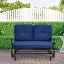 Gainoom 2 Seats Outdoor Navy Swing Glider Chair Patio Loveseat Glider - thumbnail 3