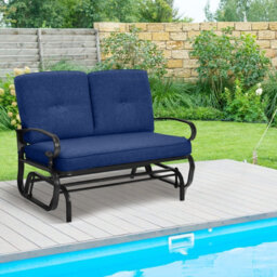 Gainoom 2 Seats Outdoor Navy Swing Glider Chair Patio Loveseat Glider - thumbnail 4