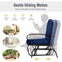 Gainoom 2 Seats Outdoor Navy Swing Glider Chair Patio Loveseat Glider - thumbnail 5