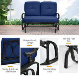Gainoom 2 Seats Outdoor Navy Swing Glider Chair Patio Loveseat Glider - thumbnail 6
