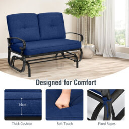 Gainoom 2 Seats Outdoor Navy Swing Glider Chair Patio Loveseat Glider - thumbnail 7