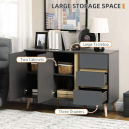 Wyld Haus Sola Vela Dark Grey Sideboard - 2 Doors, 3 Drawers, Adjustable Shelves - 120W X 40D X 80H Cm - thumbnail 5