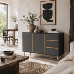 Wyld Haus Sola Vela Dark Grey Sideboard - 2 Doors, 3 Drawers, Adjustable Shelves - 120W X 40D X 80H Cm - thumbnail 1