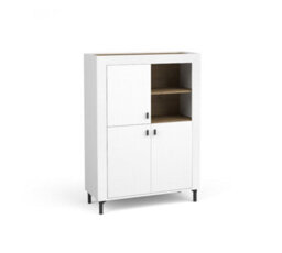 Arte Mossa Modern Highboard Cabinet In White & Oak - W970mm X H1360mm X D400mm