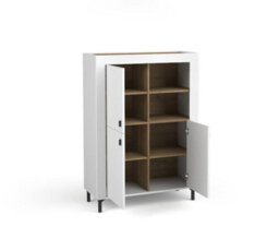 Arte Mossa Modern Highboard Cabinet In White & Oak - W970mm X H1360mm X D400mm - thumbnail 2