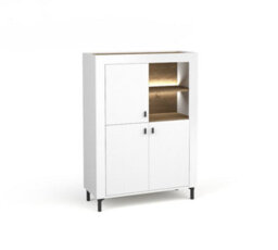 Arte Mossa Modern Highboard Cabinet In White & Oak - W970mm X H1360mm X D400mm - thumbnail 3