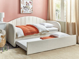Beliani Trundle Bed Boucle Eyburie 90 X 200 Cm (Eu Single) Light Beige - thumbnail 2