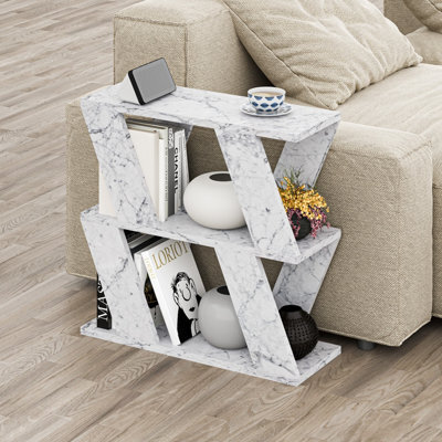Decortie Lazena Modern 3-Tier Slim Side Coffee Table 60Cm Multipurpose White Marble Effect Living Room H 55Cm - image 1