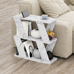 Decortie Lazena Modern 3-Tier Slim Side Coffee Table 60Cm Multipurpose White Marble Effect Living Room H 55Cm - thumbnail 1