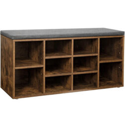 LEDREM Shoe Bench, Shoe Shelf, Shoe Rack, Storage Cabinet, 10 Compartments, With Cushion, For Entryway, 104 X 30 X 48 Cm, Rustic Brown - thumbnail 5