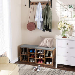 LEDREM Shoe Bench, Shoe Shelf, Shoe Rack, Storage Cabinet, 10 Compartments, With Cushion, For Entryway, 104 X 30 X 48 Cm, Rustic Brown - thumbnail 7