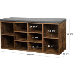 LEDREM Shoe Bench, Shoe Shelf, Shoe Rack, Storage Cabinet, 10 Compartments, With Cushion, For Entryway, 104 X 30 X 48 Cm, Rustic Brown - thumbnail 2