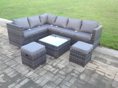 Fimous 8 Seater Rattan Corner Sofa Set With Square Coffee Table Footstools - image 1