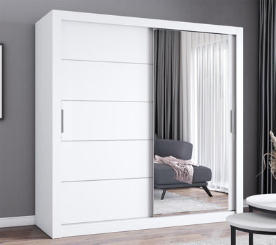 Fhif Ibiza 100Cm White Sliding Door Wardrobe Modern Bedroom Storage With Full Length Mirror Shelves And Hanging Rails - image 1