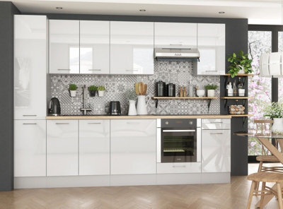 Impact Furniture Kitchen Cabinets Set 9 Unit 280Cm Package With Tall Slim Larder And Oven Housing Modern White Gloss Cupboards Ella - image 1